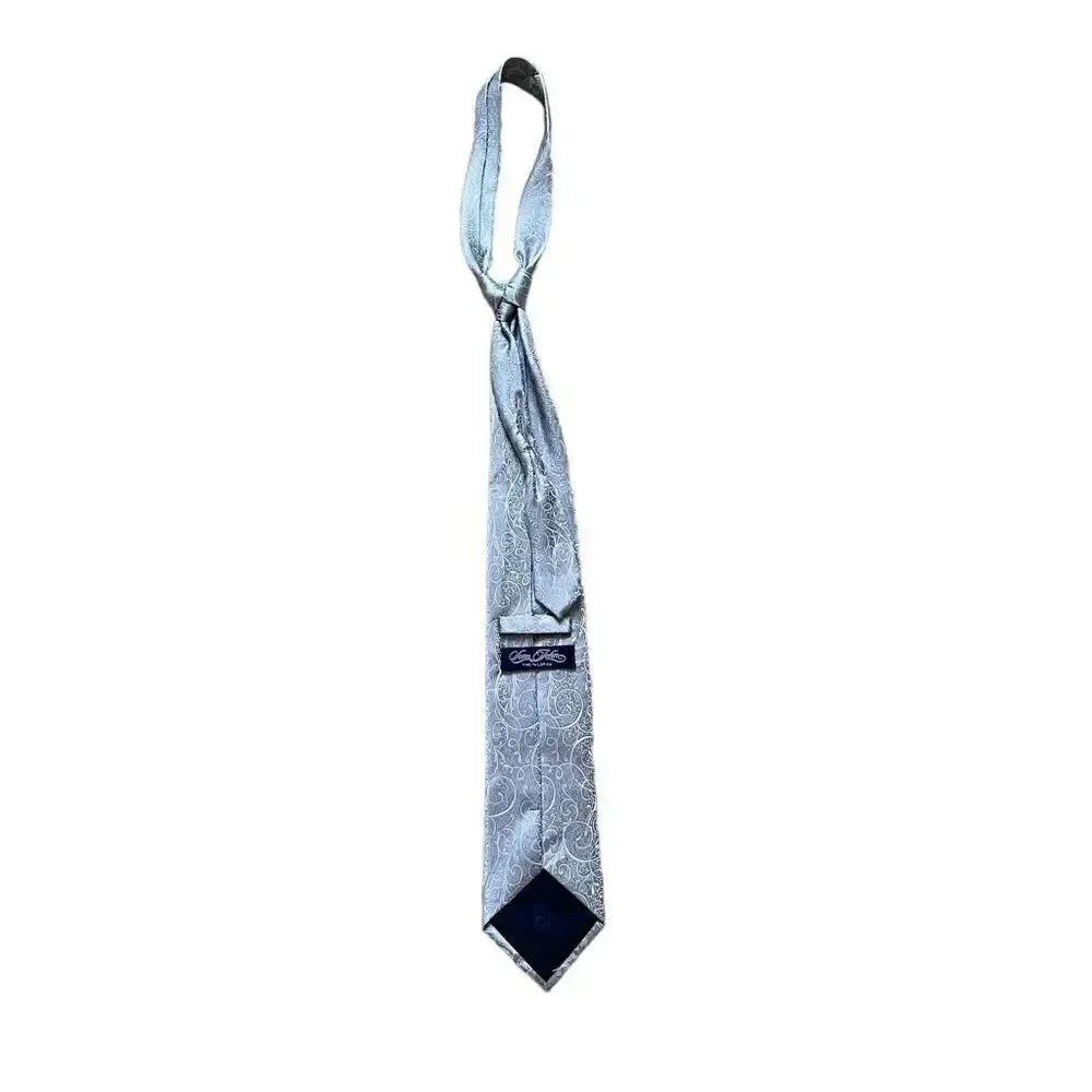 Sean John Light Grey Scroll Pattern 100% Silk Handmade Neck Tie Size Regular